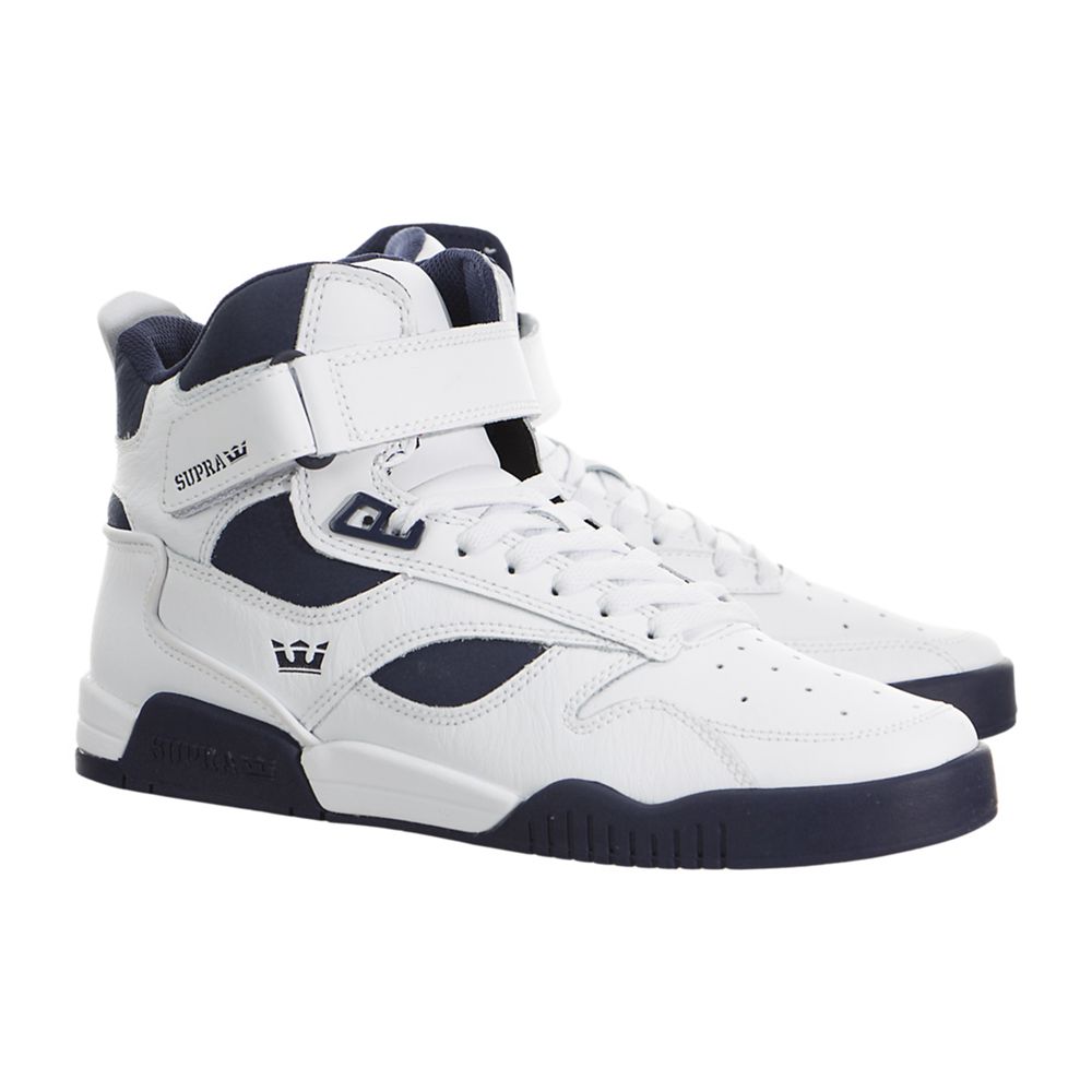 Baskets Montantes Supra Bleeker Blanche White/Navy-Navy Homme | WNC-35699311